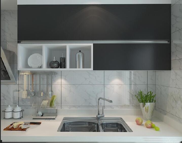 郴州福星花园现代20平米厨房黑白色橱柜不锈钢洗菜池效果图